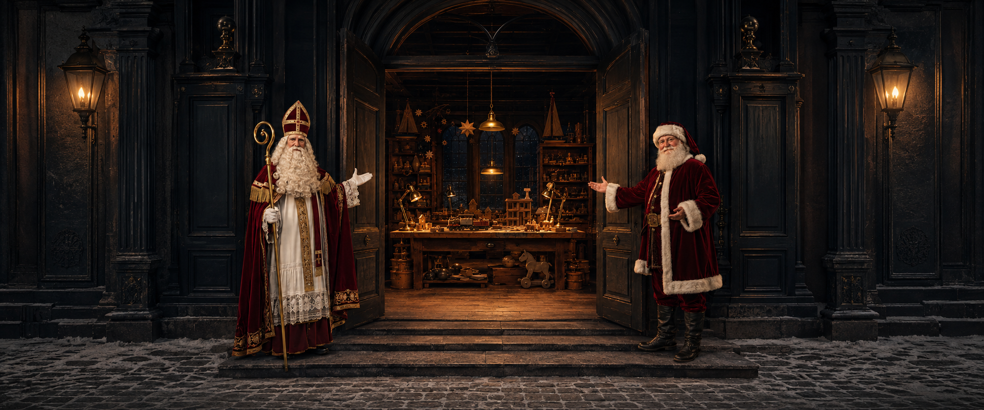 Sinterklaas en de Kerstman openen een sfeervolle speelgoedwerkplaats
